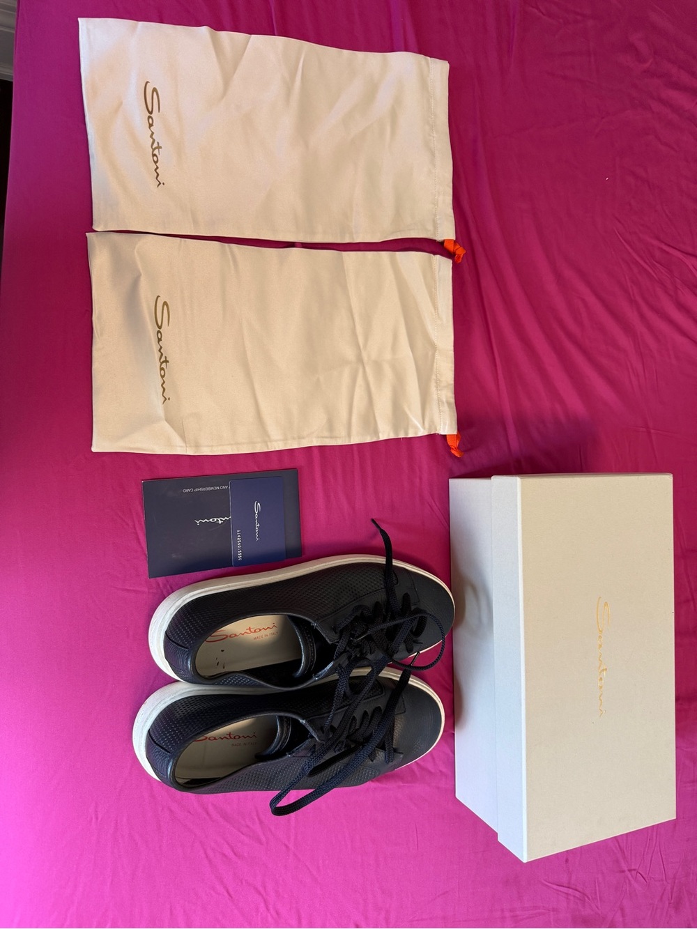 SANTONI sneakers men’s tumbled leather shoes - Size 9 yet fits more like Size 10